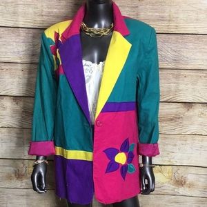 Ali Miles Flower Embroidered Blazer